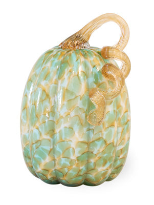 Green & Gold Large Glass Pumpkin with Gold Stem
