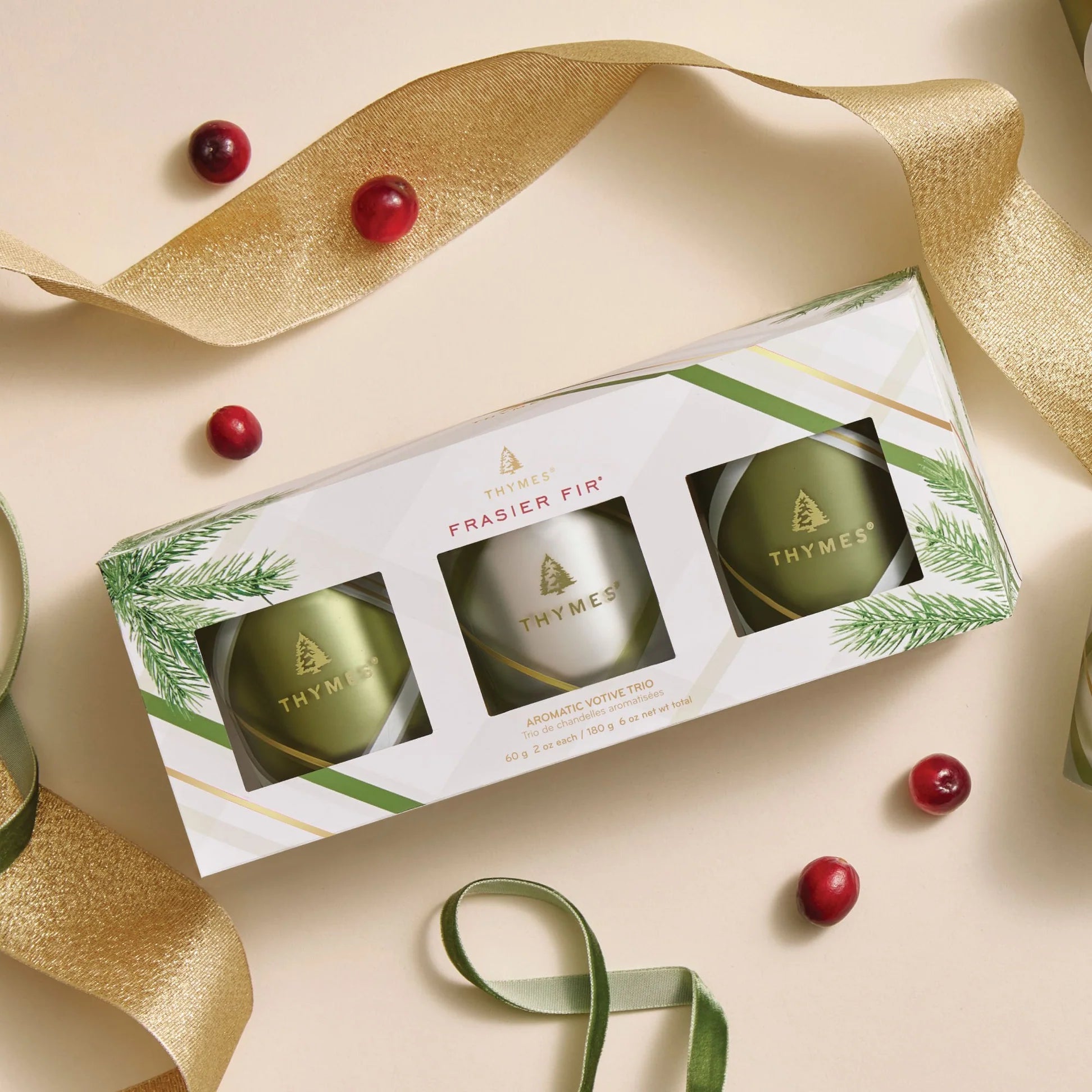 Frasier Fir Frosted Plaid Votive Trio | Thymes