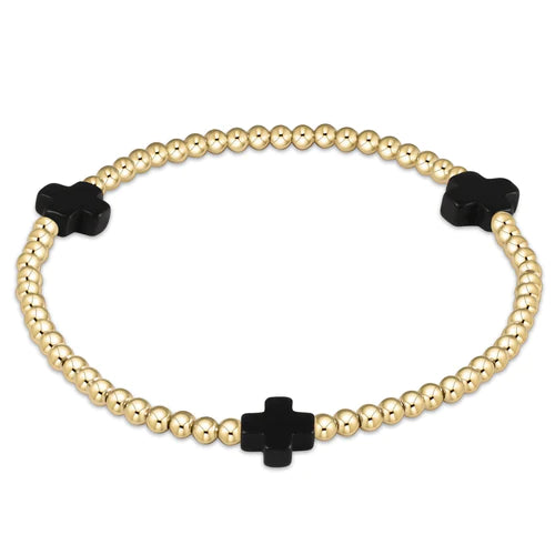 Extends Signature Cross Gold Pattern 3mm Bead Bracelet