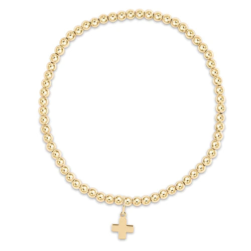 Classic Gold 3mm Bead Bracelet- Signature Cross Gold Charm