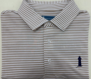 Beacon Hill White/Khaki Melange Striped Short Sleeve Polo