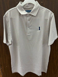 Beacon Hill White/Khaki Melange Striped Short Sleeve Polo