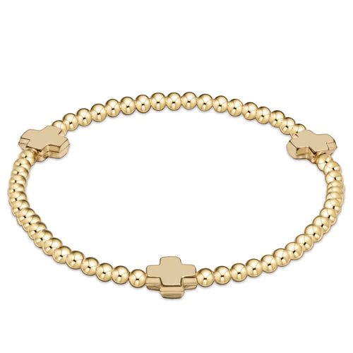 Signature Cross Gold Pattern 3mm Bead - Gold Bracelet