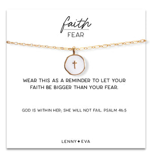 Faith Over Fear Necklace-White Cross