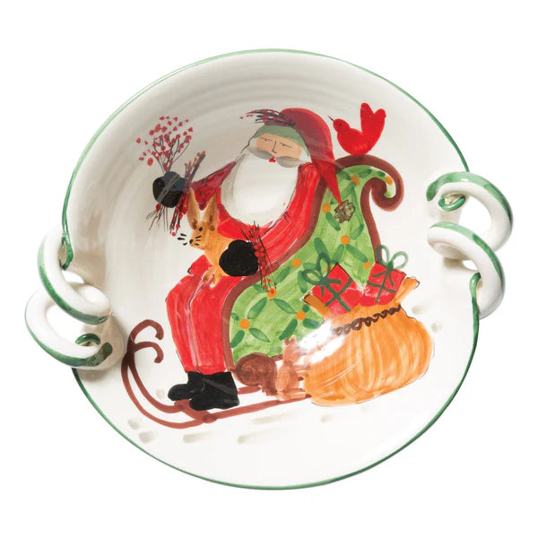 Old St. Nick Handled Scallop Bowl with Sleigh | Vietri