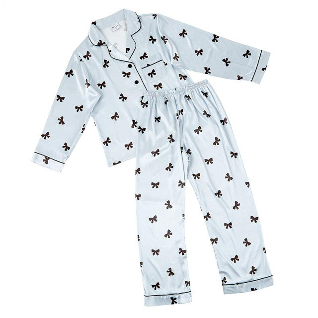 Black Bow Blue Satin PJ Set |  Bella Sleep + Spa
