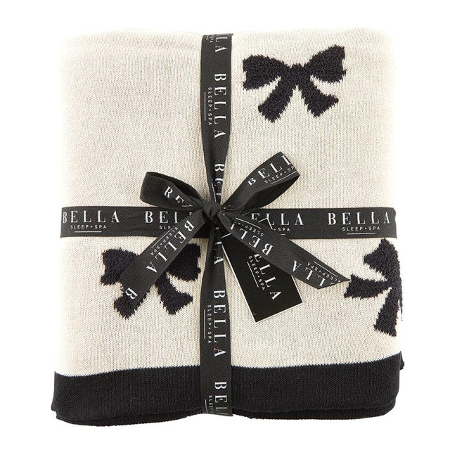 Cozy Throw - Ivory/Black Bows | Bella Sleep + Spa