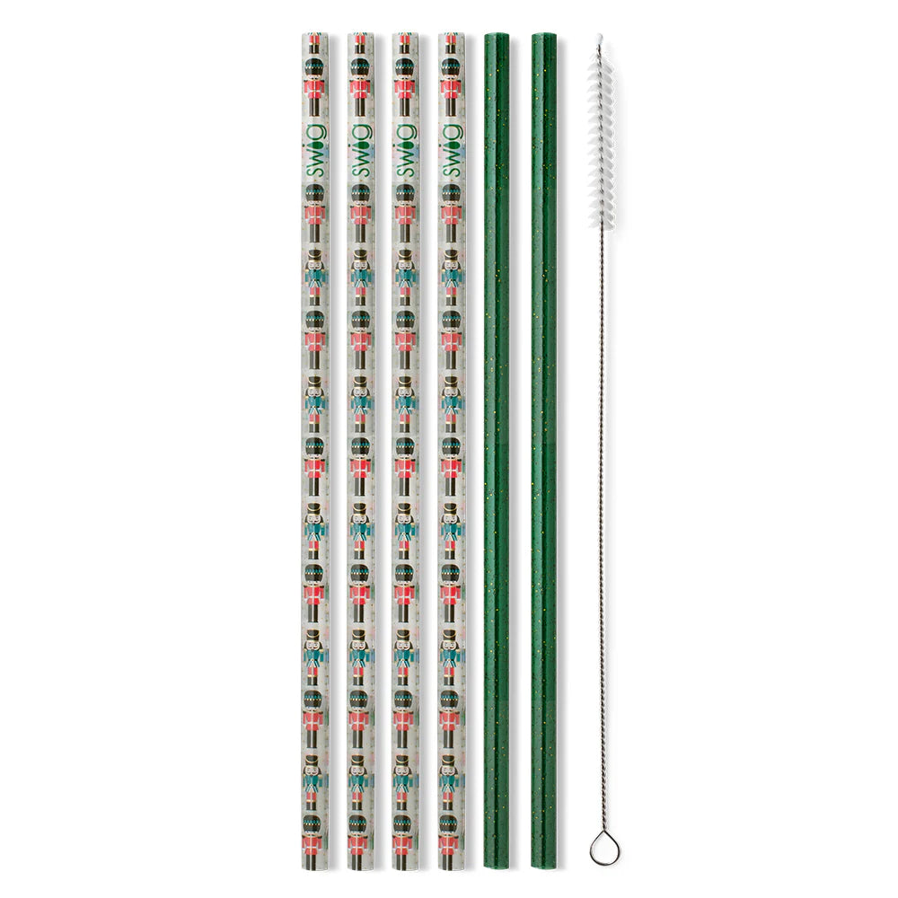 Classic Nutcracker Glitter Reusable Straw Set