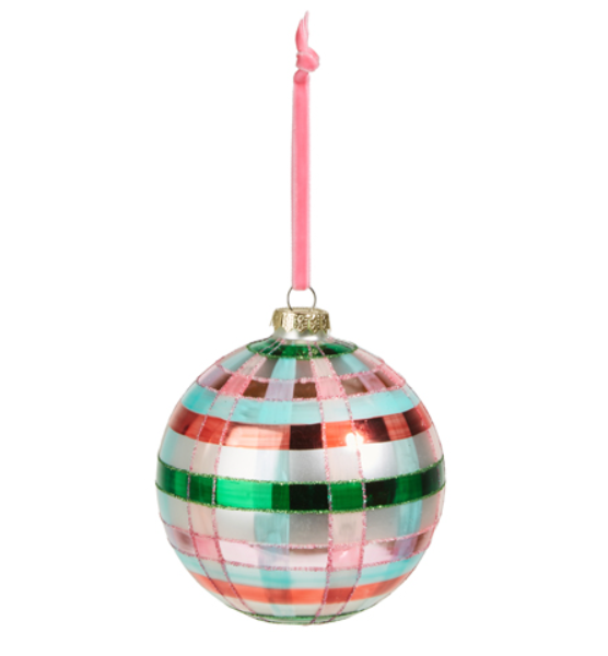 Pink and Green Plaid Ball Ornament