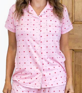 Tickled Pink Short Sleeve Button Up Sleep Shirt