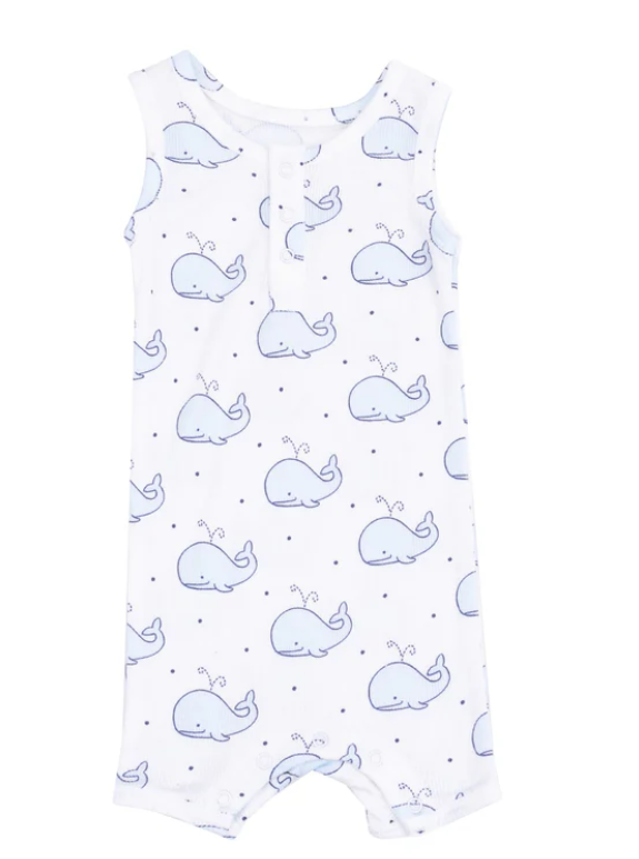 Sleeveless Shortie Romper - Bubbly Whale Blue