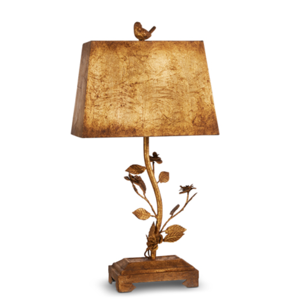 Distressed Gold Bird Lamp With Shade