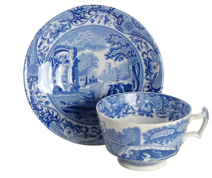 Blue Italian Teacup and Saucer
