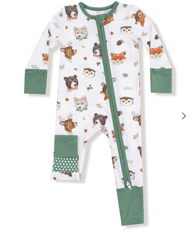 2-Way Zip Romper, Woodland Animal Faces