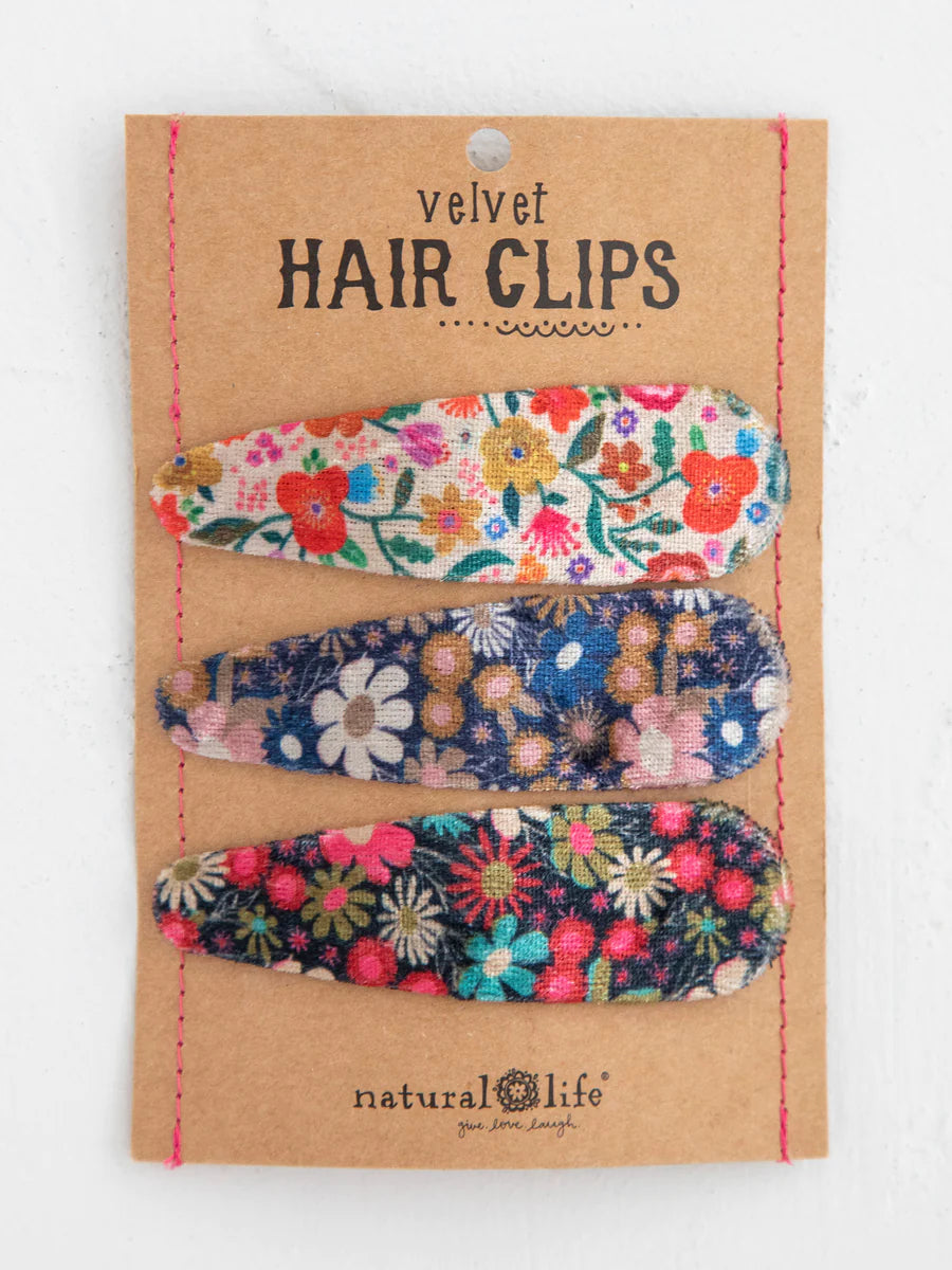 Velvet Floral Hair Clips, Set of 3