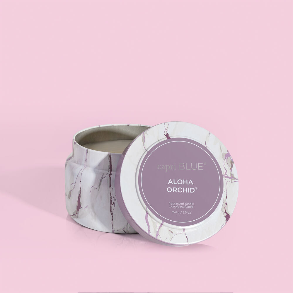 Aloha Orchid Modern Marble Travel Tin Candle, 8.5 oz