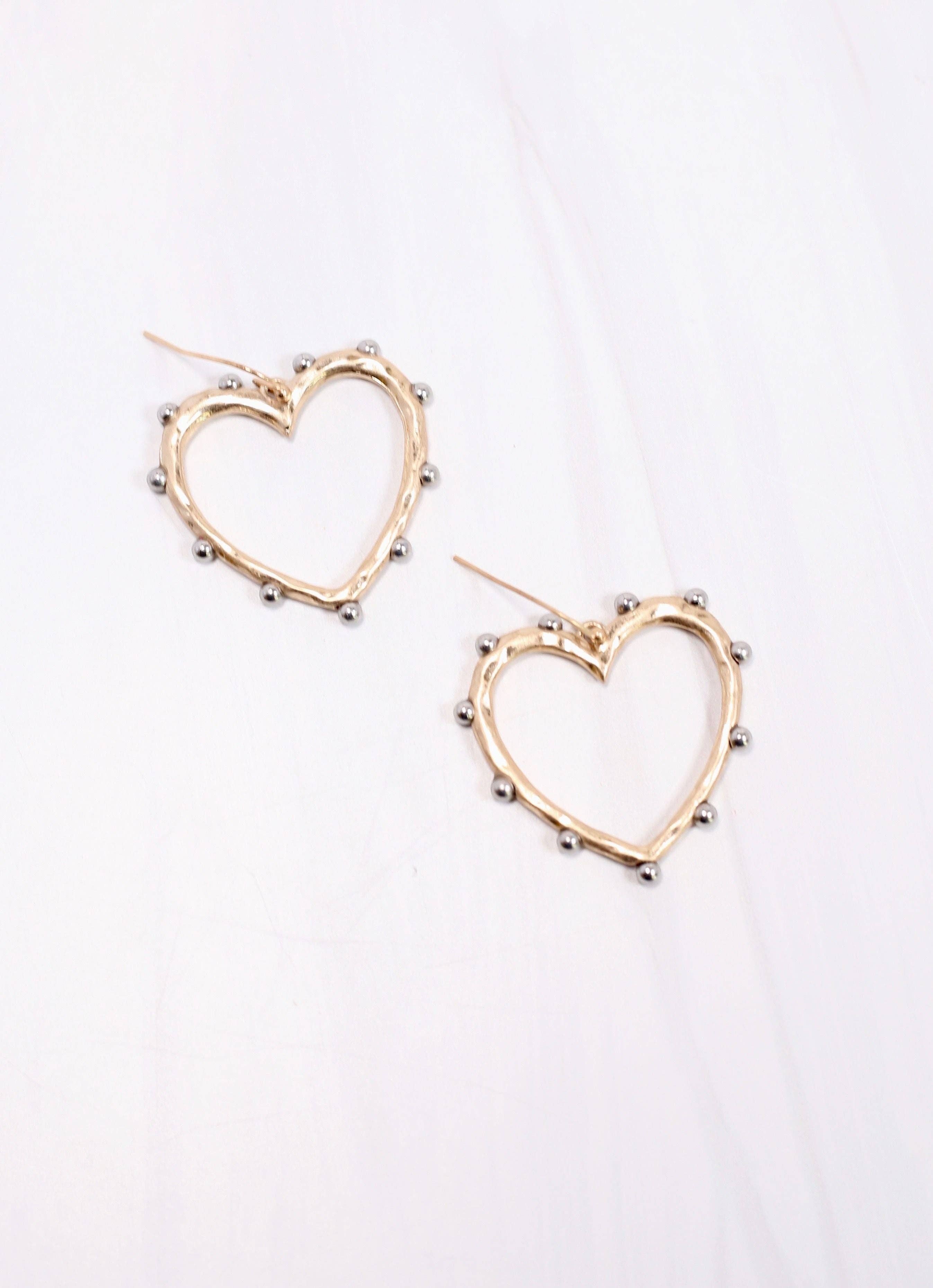 Marietta Studded Heart Earring Worn Gold