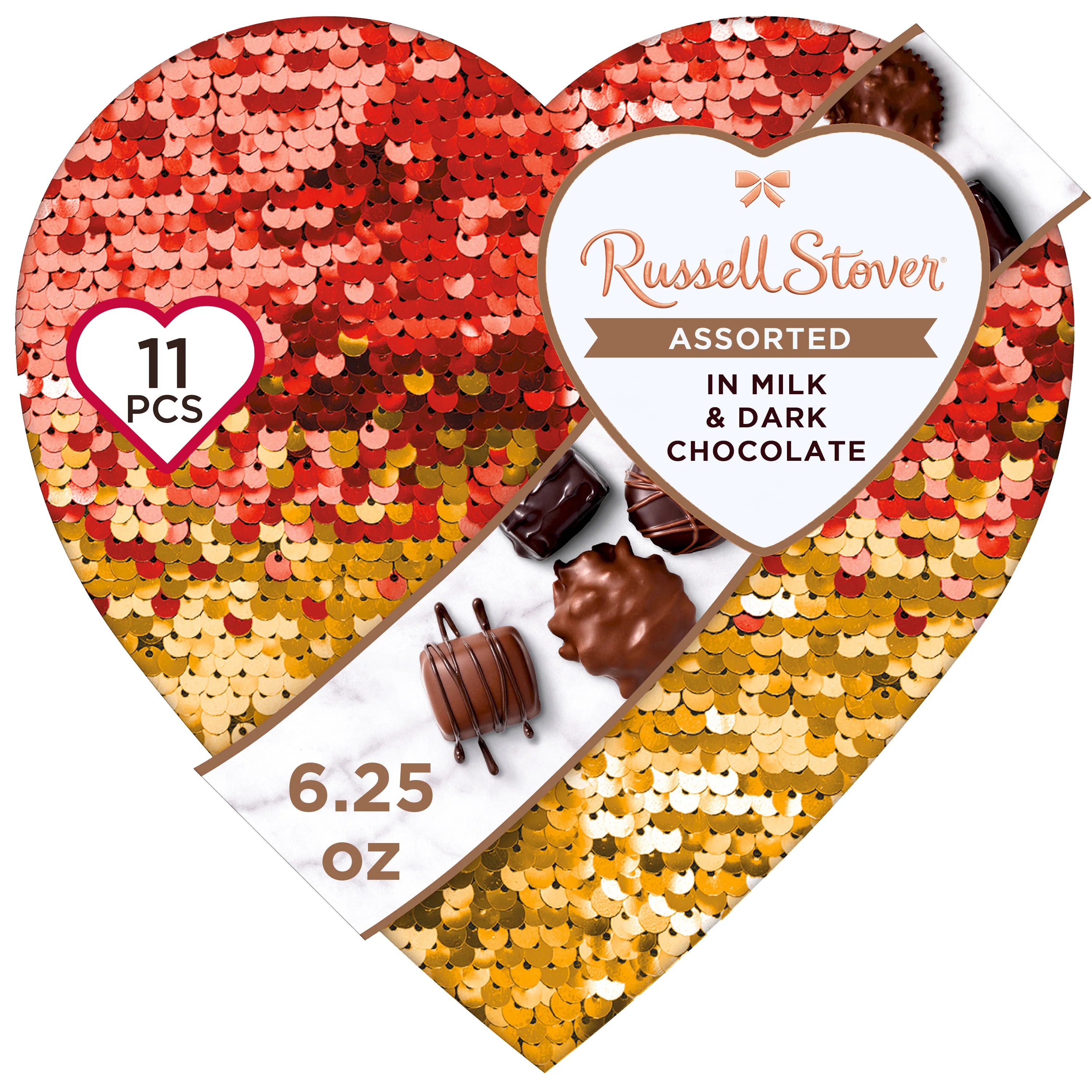 Assorted Chocolates Double Sequin Heart, 6.25 oz.