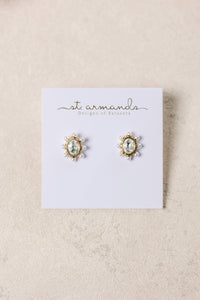 Crystal Pearl Oval Stud Earrings