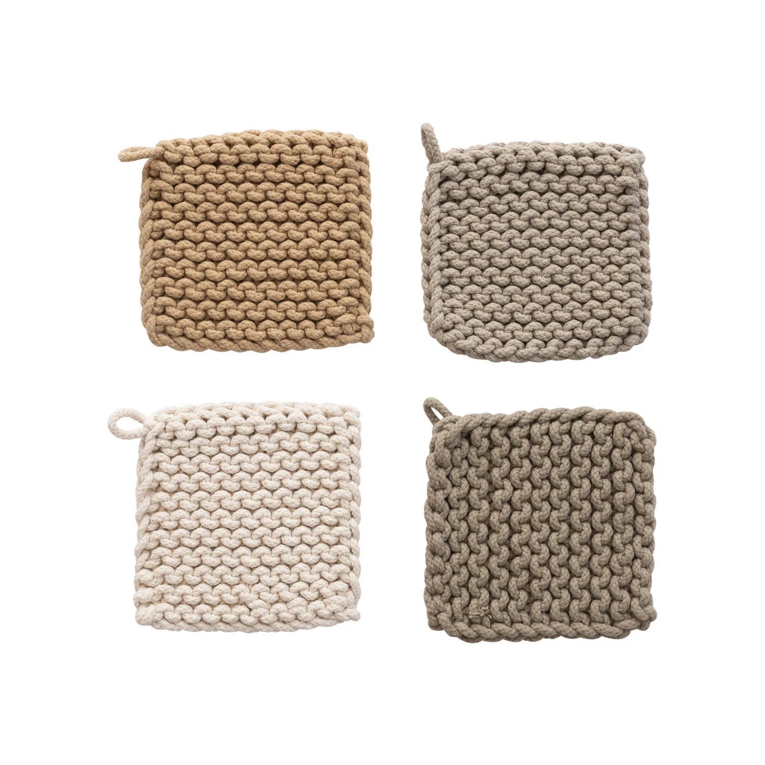 Cotton Crocheted Pot Holder in Taupe