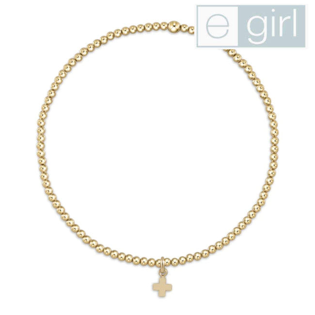 Egirl classic gold 2mm bead bracelet sig cross small gold charm