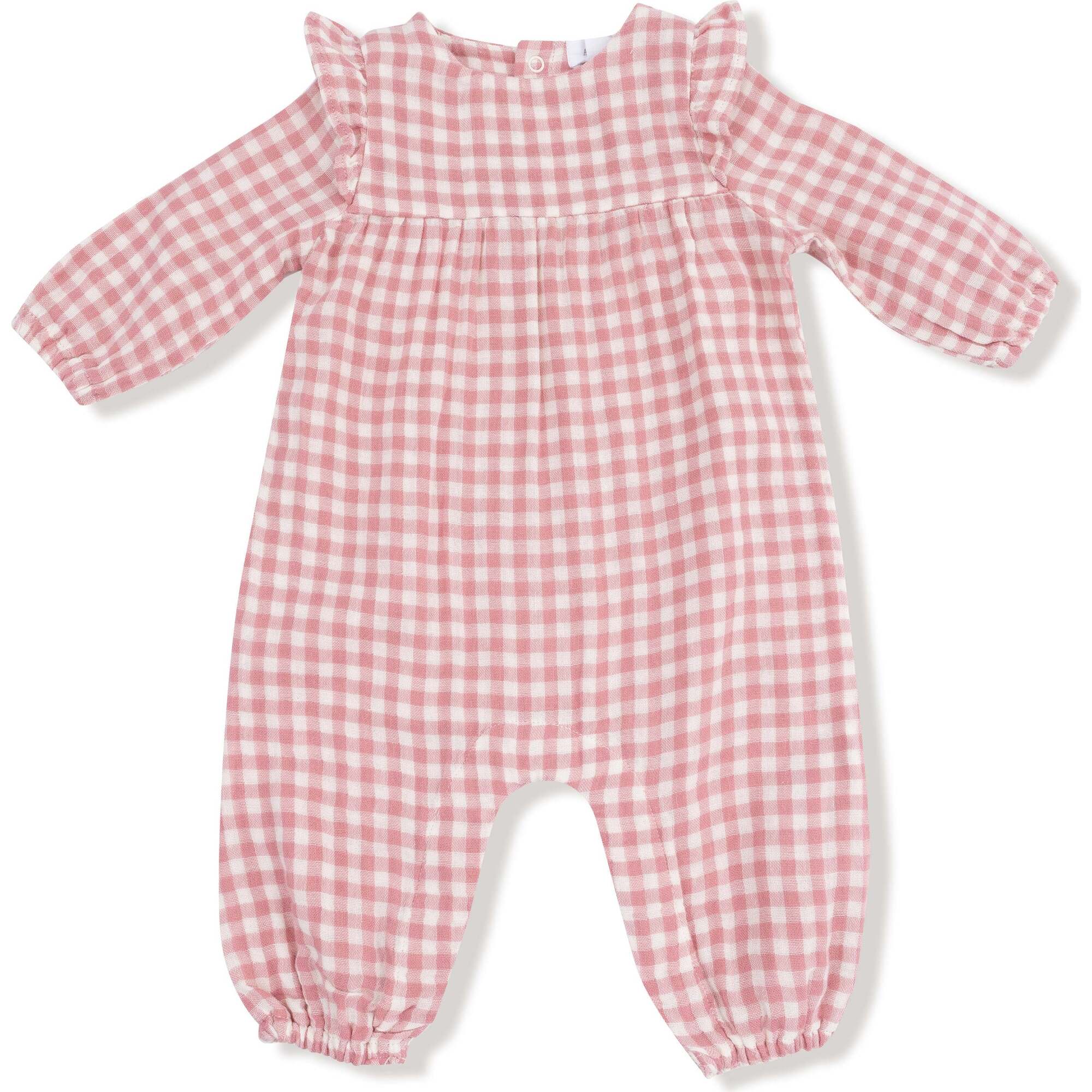 Ruffle Sleeve Romper Rose Pink Plaid | Angel Dear