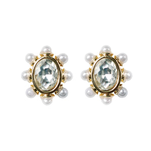 Crystal Pearl Oval Stud Earrings