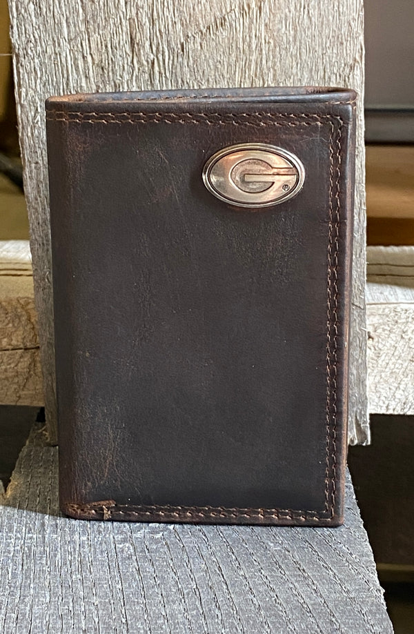 University of Georgia Brown Leather Trifold Wallet