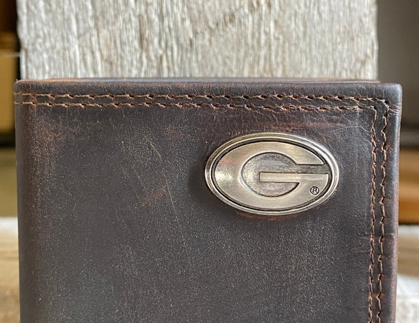 University of Georgia Brown Leather Trifold Wallet