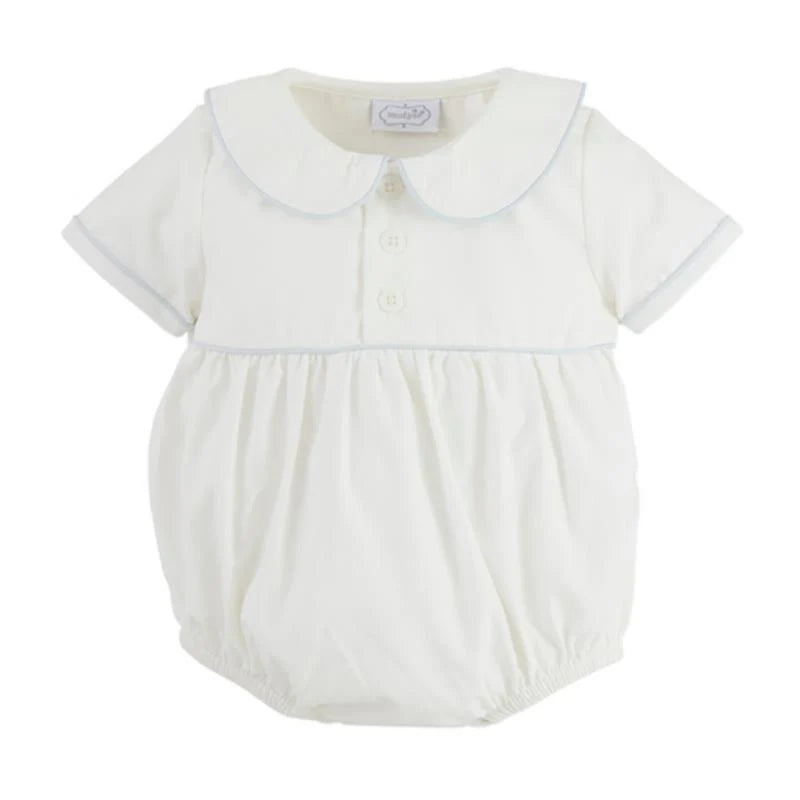 Collared Ivory Poplin Bubble - 0-3M