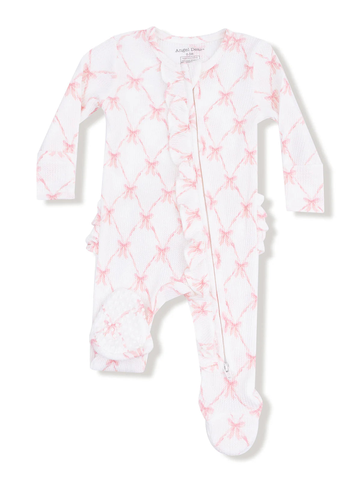 2-Way Zip Ruffle Footie, Ribbon Bow Trellis