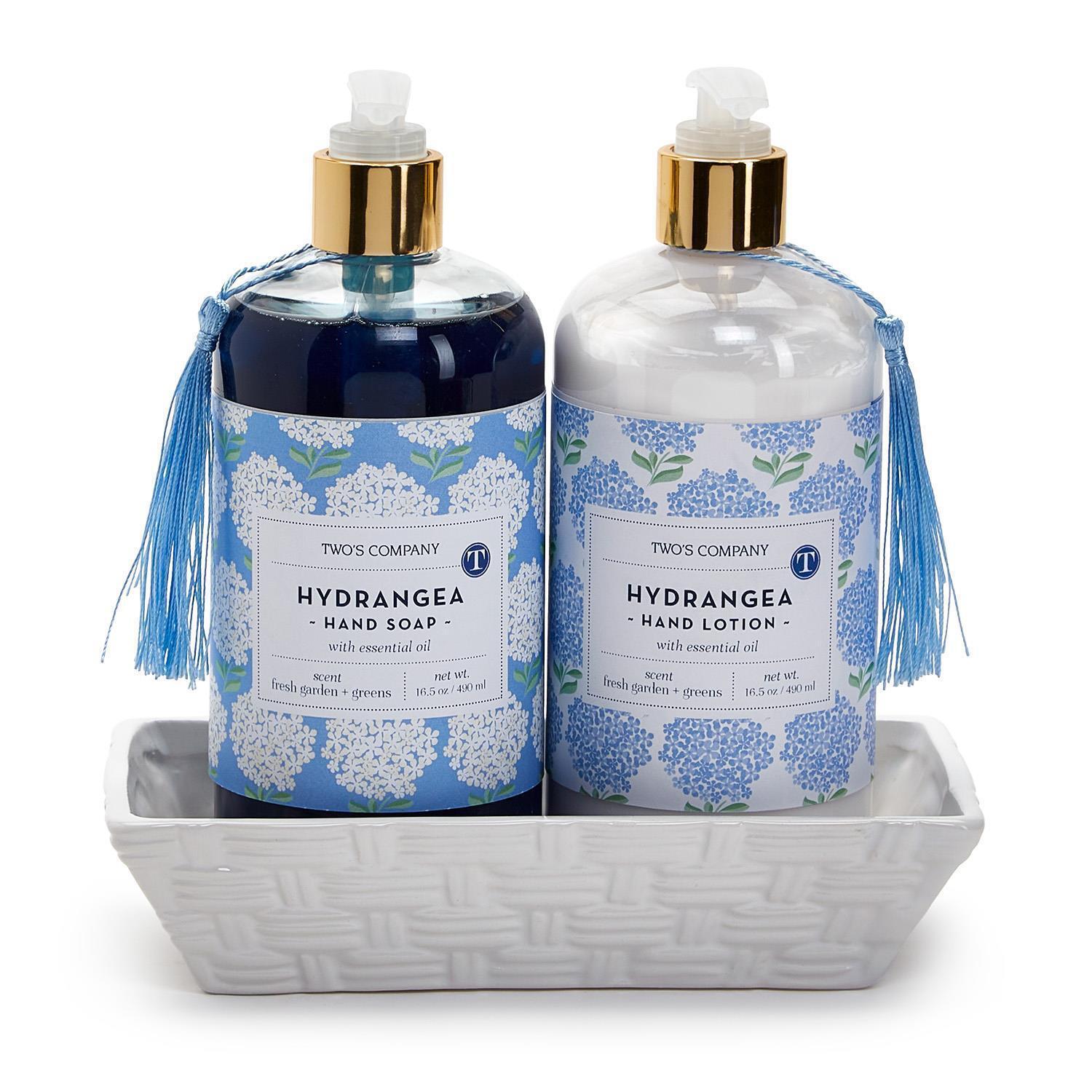 Hydrangea Scented Soap & Lotion Set In Ceramic Tray