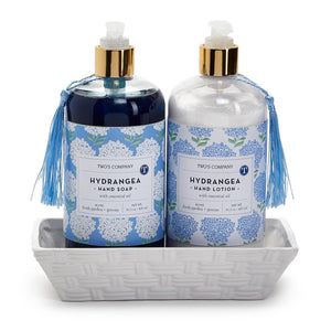 Hydrangea Scented Soap & Lotion Set In Ceramic Tray