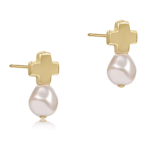 signature cross gold stud - pearl