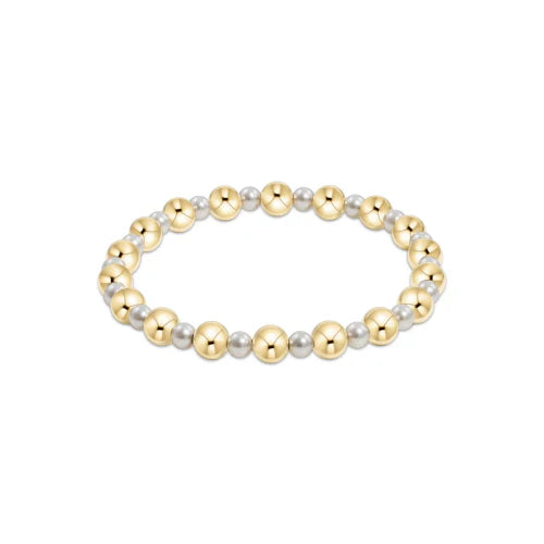 Pearl Grateful Pattern 4mm Bead Bracelet - 6mm Gold