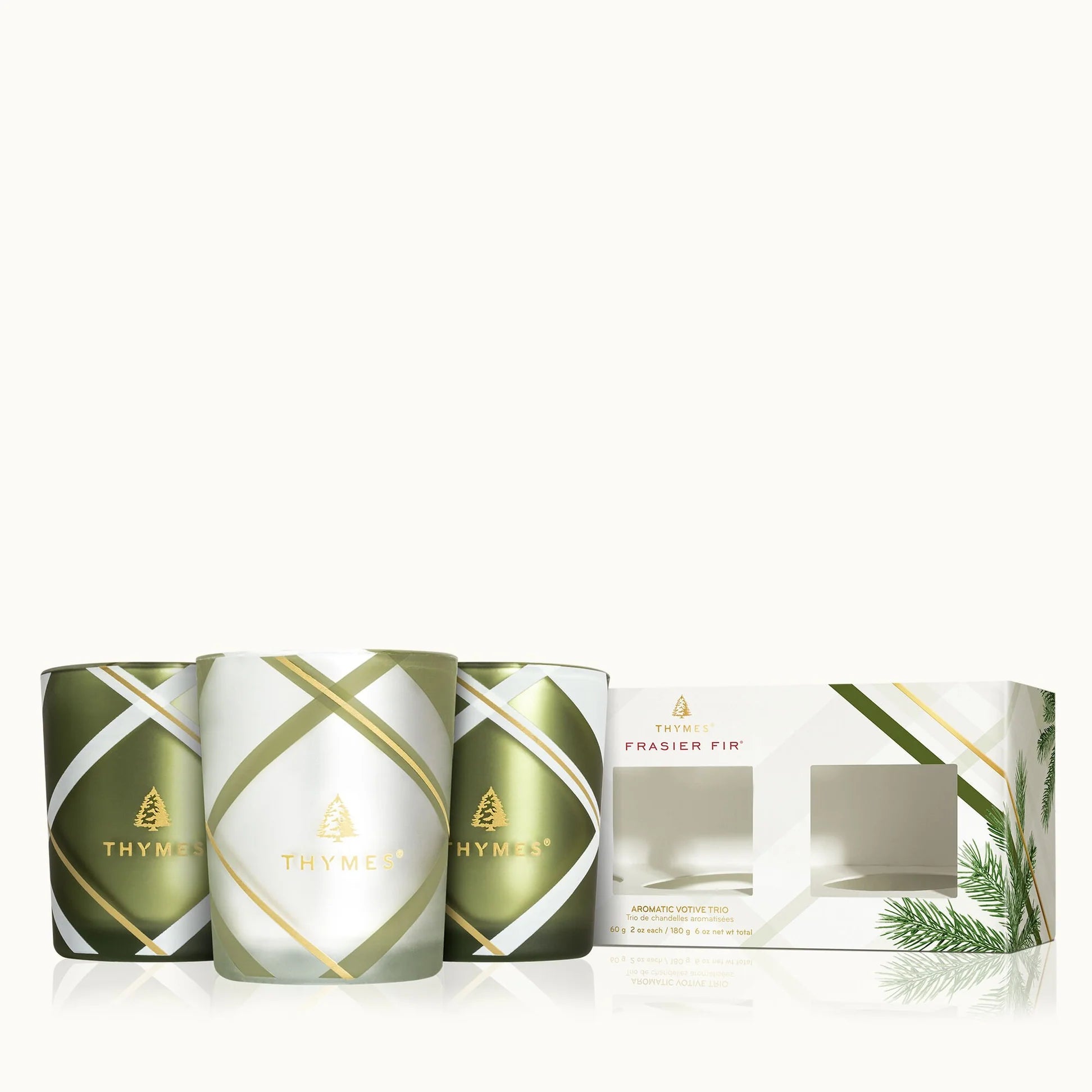 Frasier Fir Frosted Plaid Votive Trio | Thymes