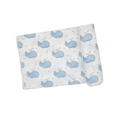 Bubbly Whale Blue Swaddle Blanket