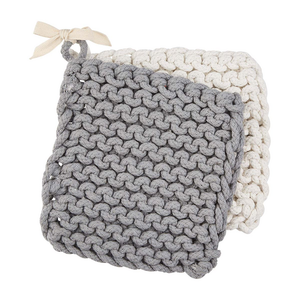 White and Gray Crochet Pot Holder Set