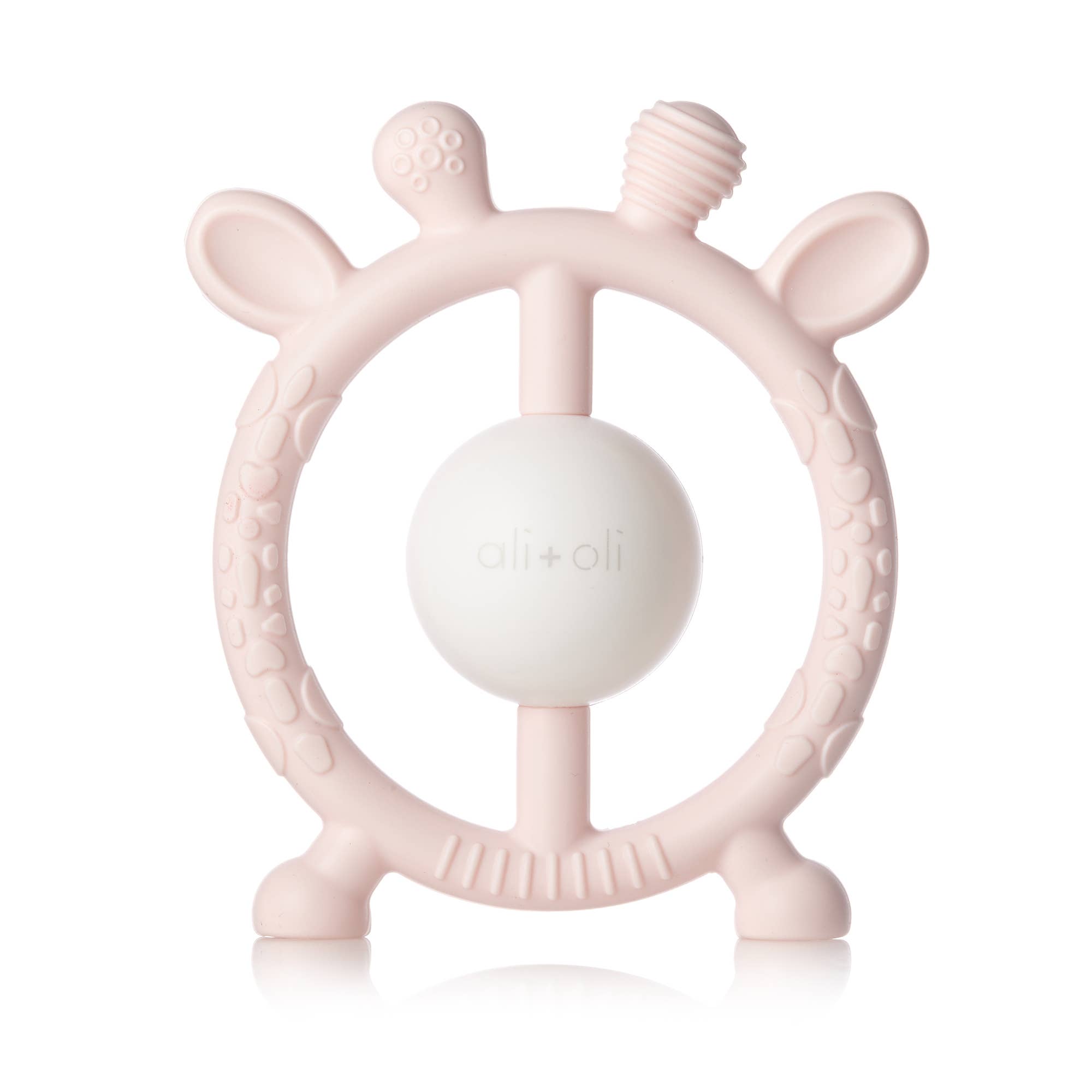 Giraffe Teether & Rattle Food-Grade Silicone Toy (Pink)