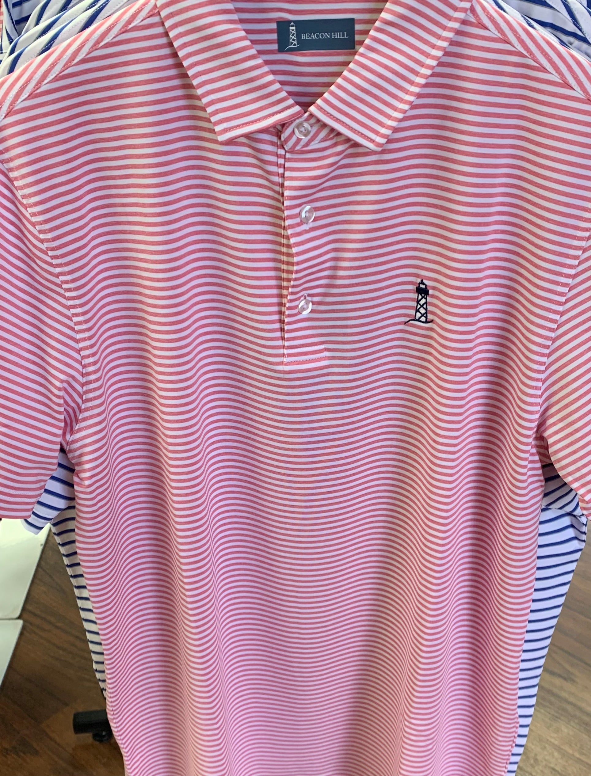Beacon Hill White/Melange Pink Striped Short Sleeve Polo