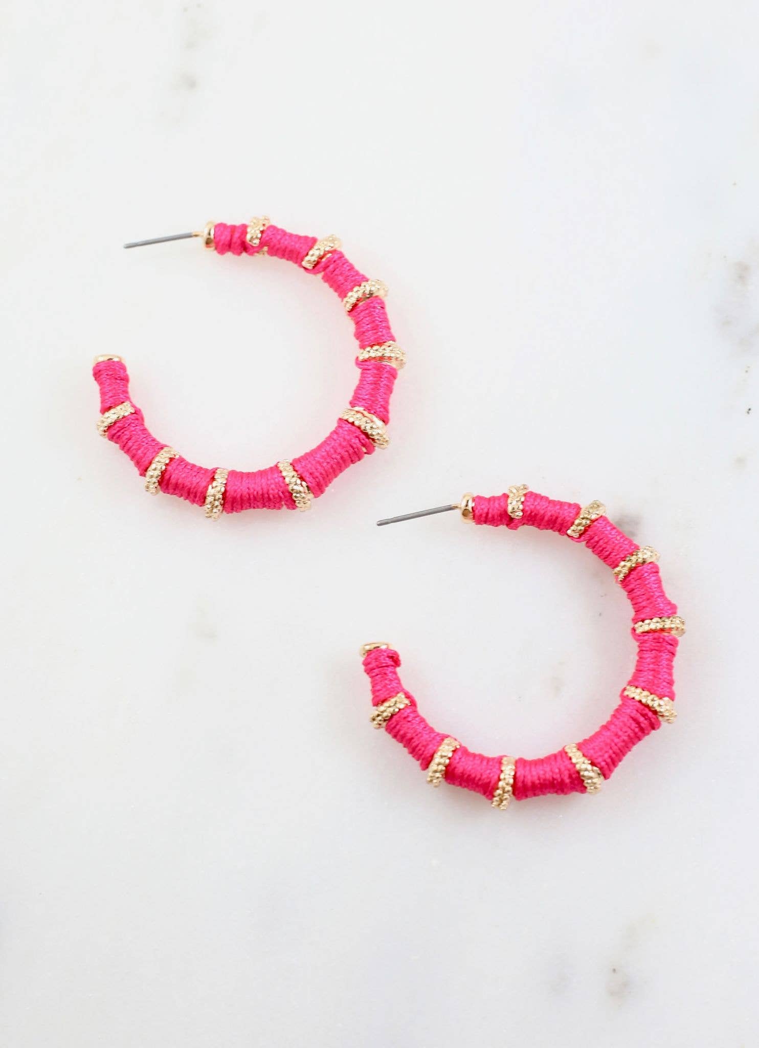 Shandon Thread Wrapped Hoop Earring in Hot Pink