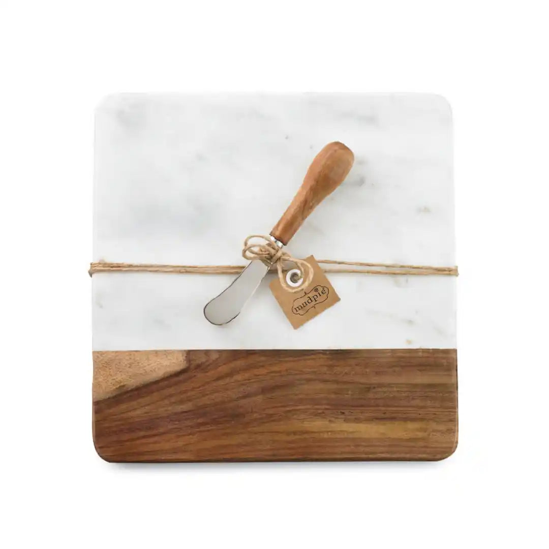 Marble And Wood Cheese Board Set