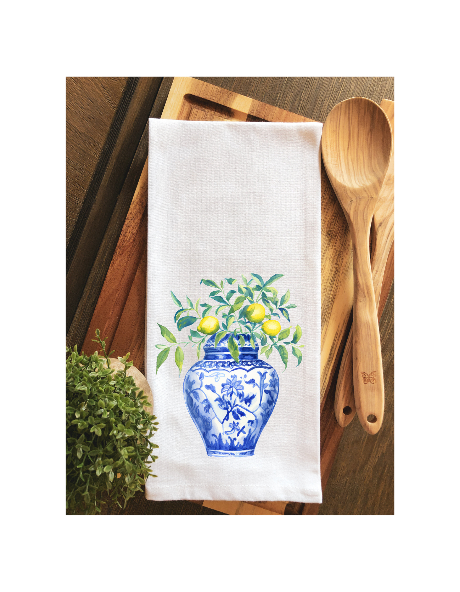 Lemon Tree Chinoiserie Ginger Jar Tea Towel - Hand Towel
