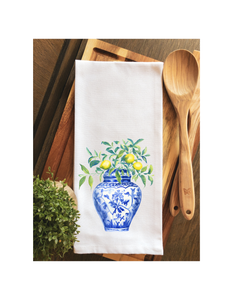 Lemon Tree Chinoiserie Ginger Jar Tea Towel - Hand Towel