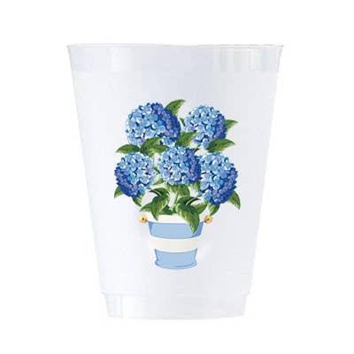 Shatterproof Cups | Set of 8 | Hydrangeas Striped Pot