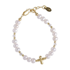 Eve - 14K Gold-Plated Pearl Bracelet with Cross for Kids
