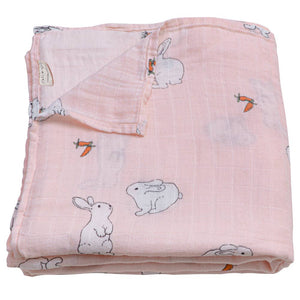 Muslin Swaddle Blanket (Pink Bunny)