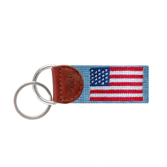 American Flag Antique Blue Needlepoint Key Fob