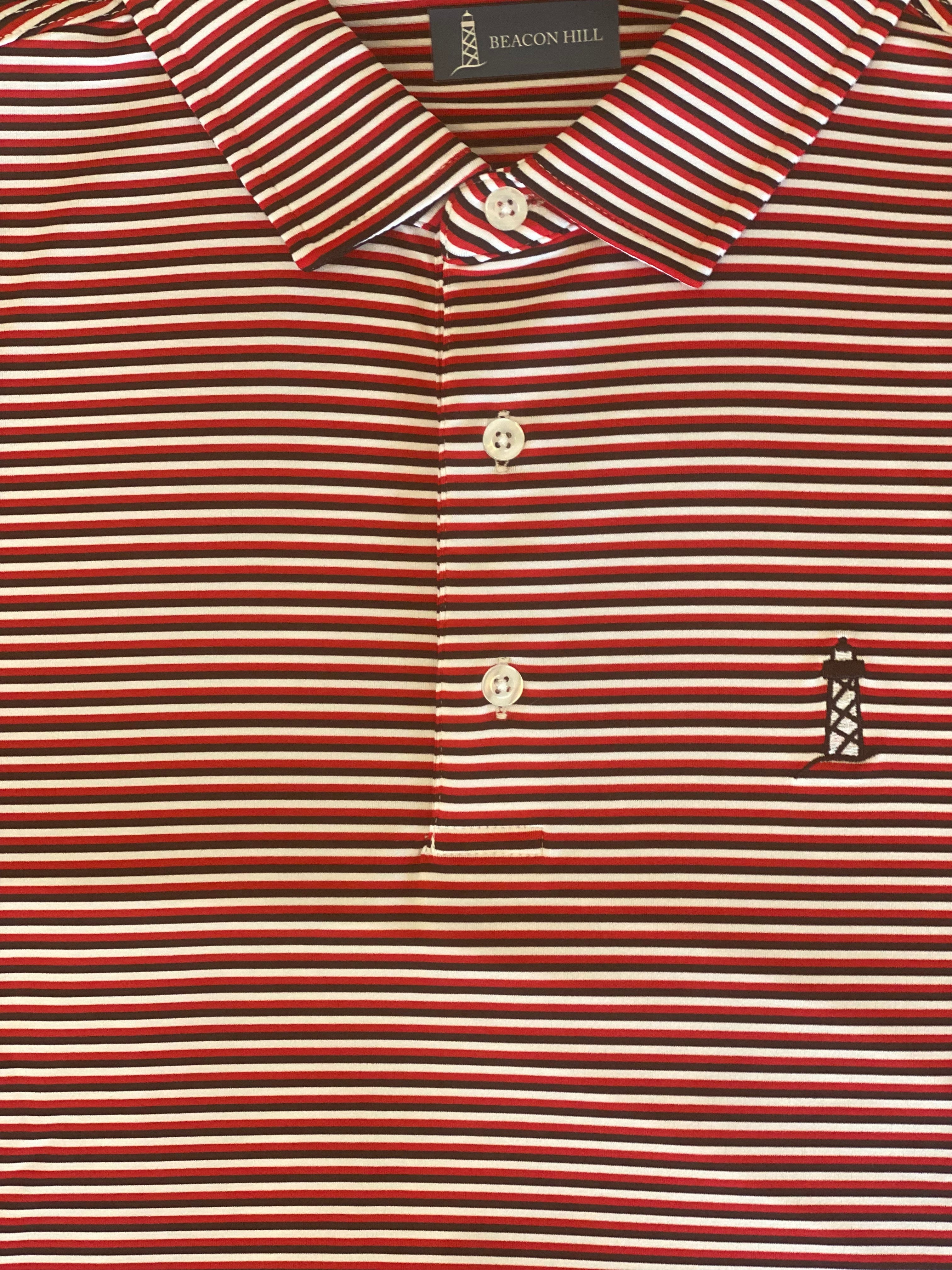 Beacon Hill Red/Black/White Striped Short Sleeve Polo