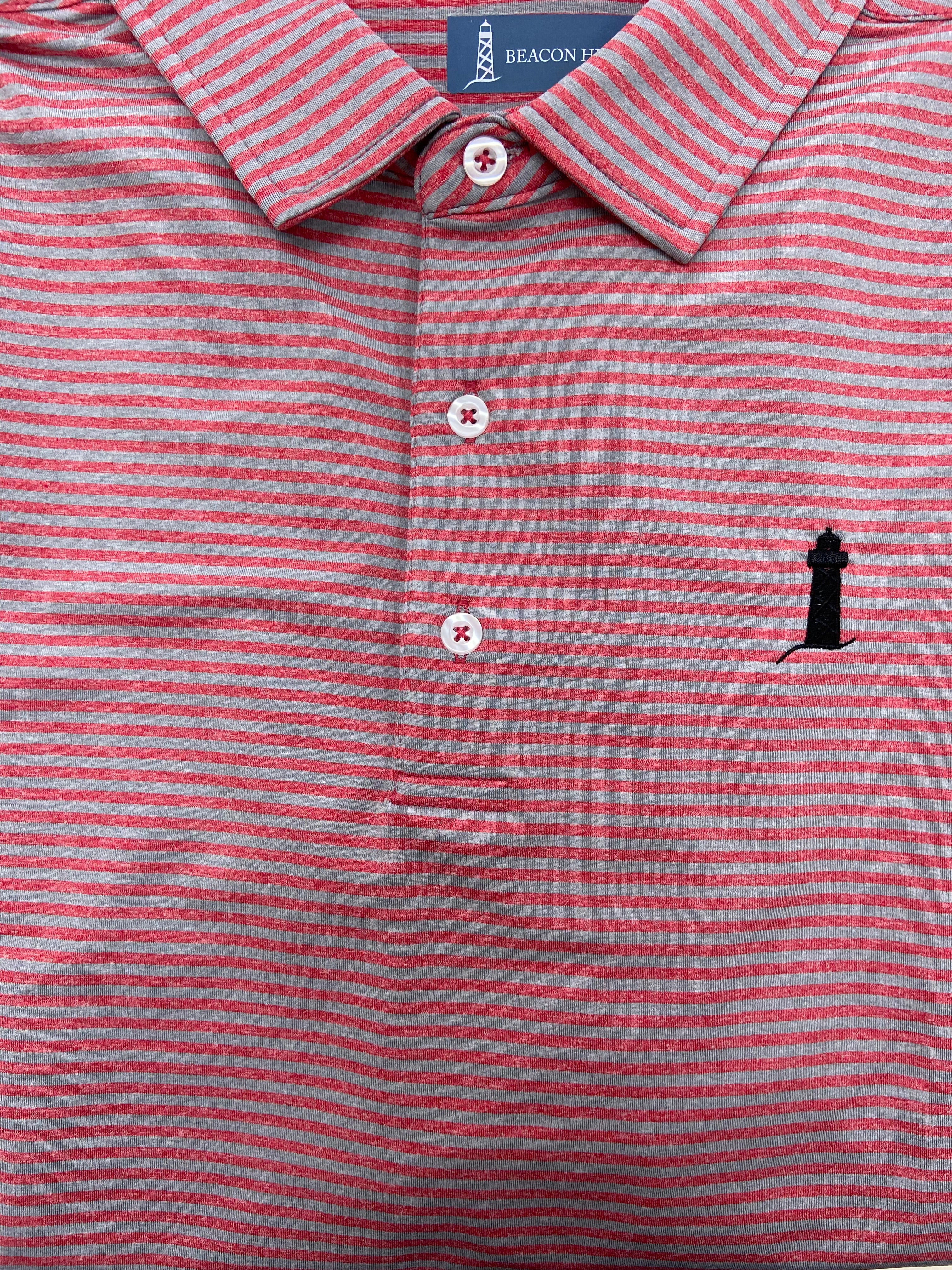 Beacon Hill Red/Silver Stripe Short Sleeve Polo